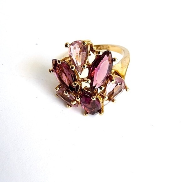 Vintage 14K Cocktail Ring Faux Amethyst Mob Wife Gold Electroplate Plated 7.5 - Picture 2 of 5